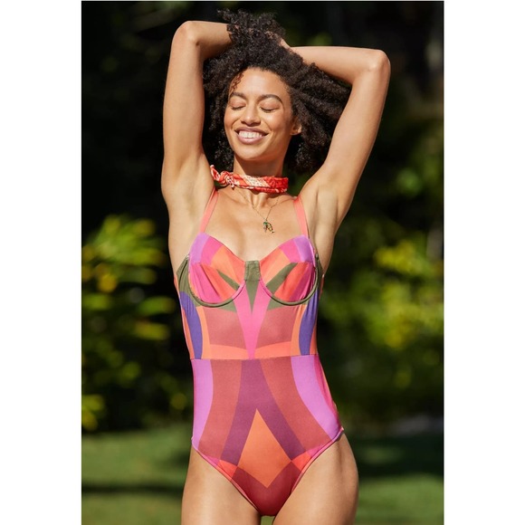 Farm Rio Geo One-Piece Swimsuit, Size Small - Picture 1 of 10